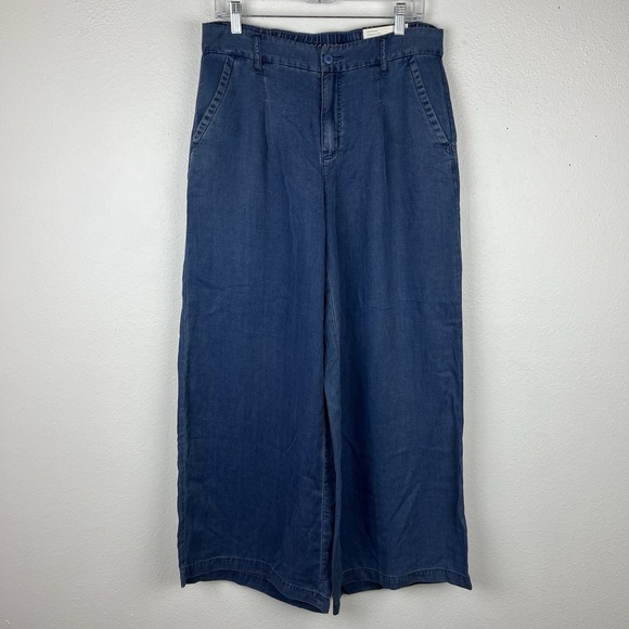 American Eagle Women's 10 High Rise Chambray Wide Leg Trouser Business Casual - Picture 1 of 10